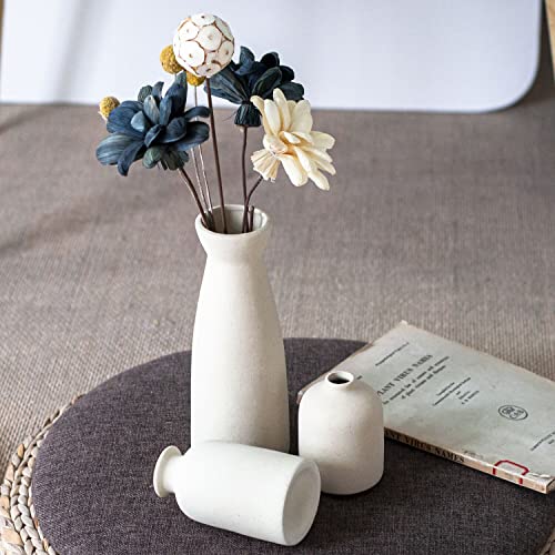CEMABT Beige Ceramic vase Set-3 Small Flower vases for Decor,Modern Boho Farmhouse Home Decor,Decorative vase for Pampas Grass&Dried Flowers,idea Shelf,Table,Bookshelf ，Entryway- Distressed - color: 3set-beige