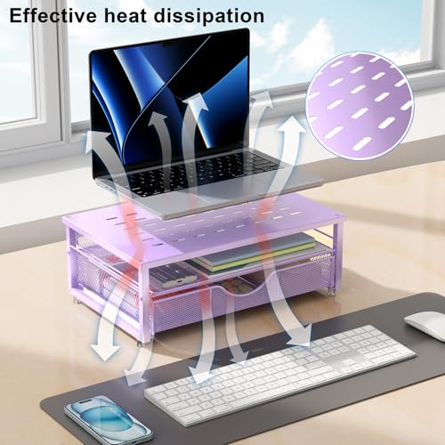 gianotter Computer Monitor Stand Riser, office organizer with Drawer, Office Organizers Storage for Classroom Office Supplies (Purple) - color: Purple