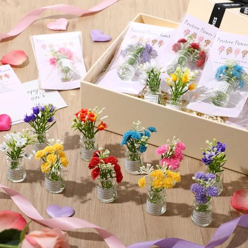 Xuhal 20 Sets Mothers Gift Set for Women Positive Mini Bud Vase with Flowers Positive Cards Motivational Office Desk Decor Gift for Mother Women Teacher Volunteer Employee Nurse Wedding