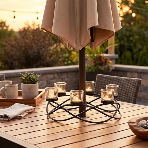 Seraphic Iron Oval Table Decor Centerpiece Decorations Candle Holder for Weddings, Outdoor Patio, Kitchen, Dining Room, and Coffee Tables, Glass Votive Tealight Holders, Black, 6 Clear Chunky Cups - color: Oval Clear