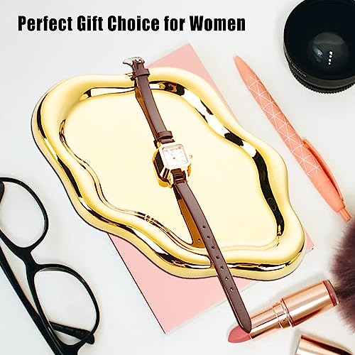Ceramic Jewelry Dish for Women, Jewelry Tray Trinket Dish, Irregular Cloud Shape Ceramic Plate, Watch Keys Tray Ring Dish Holder for Mother's Day/Christmas/Thanksgiving/Birthday Gift(Gold) - color: Gold