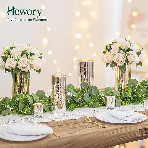 Glass Cylinder Vases Set of 12, Hewory Glittery Silver Vase for Centerpieces, Glass Hurricane Candle Holders for Pillar Floating Candle, Round Tall Vase for Wedding Anniversary Events Home Table Decor - color: Silver