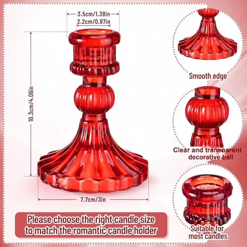 Maxcheck Set of 6 Candlestick Holders Taper Glass Candle Holder Decorative Candle Stand for Wedding Party Table Centerpiece Anniversary Festival Home Decor(Red) - color: Red