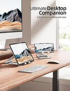 Nulaxy Aluminum Dual Foldable iPad Stand, Fully Adjustable Desktop Tablet Holder, Tablet Accessories for Office Kindle Compatible with Mobile Devices iPad Pro/Air/Mini, iPhone Pro/Max/Plus, Silver - color: B-Silver