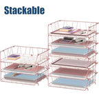 Simple Houseware Stackable Wide Entry Desk File Document Letter Tray with Liner, Wire Grid, 3 Packs, Rose Gold - color: Rose Gold, size: Wide Entry