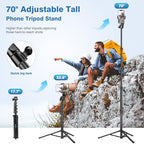 70" Phone Tripod with Remote & Holder, Portable Cell Phone Stand, Selfie Stick for Video Recording, Compatible with iPhone 14/13 Pro Max/Android/Camera - size: 70"