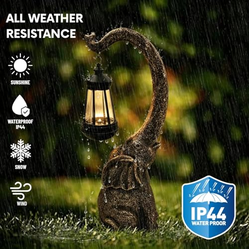 Solar Elephant Statue Lantern for Garden - Outdoor LED Decor with Auto On/Off, Perfect Patio, Yard, or Gift Idea - color: Elephant Lantern