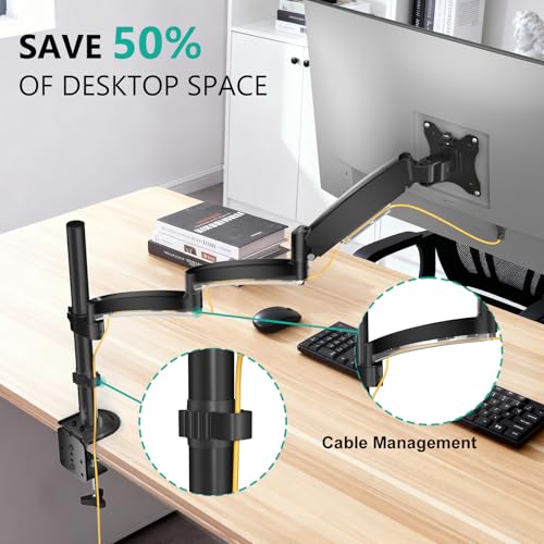 WALI Single Long Monitor Arm - Computer Monitor Arm Desk Mount for 13-32 inch, Hold up to 19.8lbs, Extra Long Adjustable Stand, Full Motion Tall Arm, VESA 75/100mm, (GSDM001L) - size: 13"-32", style: Single Arm
