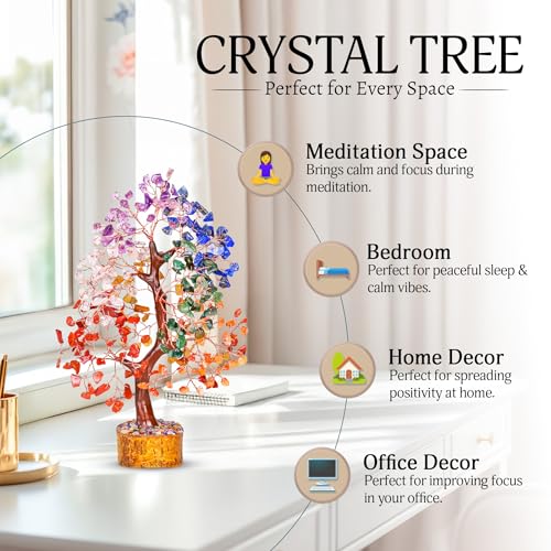 YATSKIA Seven Chakra Crystal Tree, Gemstone Tree of Life, Birthday Gifts for Women, Home Office Decor, Feng Shui Decor, Crystal Gifts - color: Seven Chakra (Copper Wire)