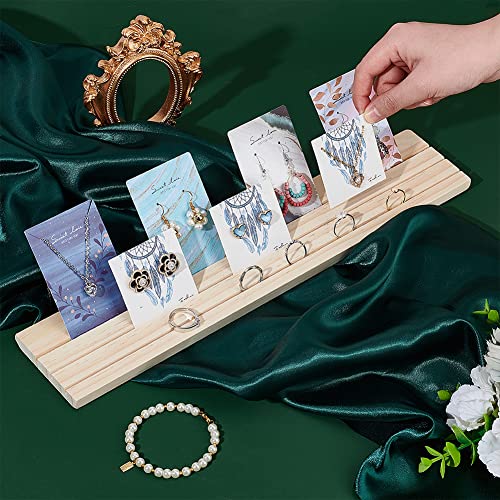 PH PandaHall Portable Wooden Earring Display Holder, 3-slot Ring Jewelry Display Stand Craft Showing Organizer Tray Wood Business Card Holder for Tabletop Shows Jewelry Displaying, 15x3, Wheat - color: Wheat