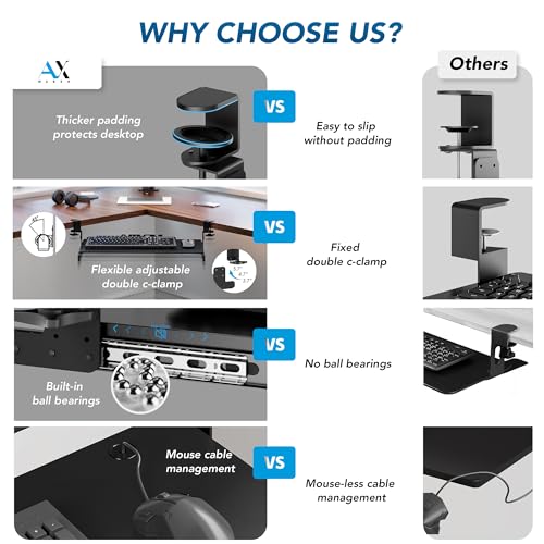 AX WABER Keyboard Tray Under Desk Pull Out with 3 Height Adjustable Extra Sturdy C Clamp Mount System, 32.8 (38 inch Including Clamps) x 12 Inch Slide-Out Platform Computer Drawer for Typing - color: Black, size: 38"x 12”Keyboard Tray