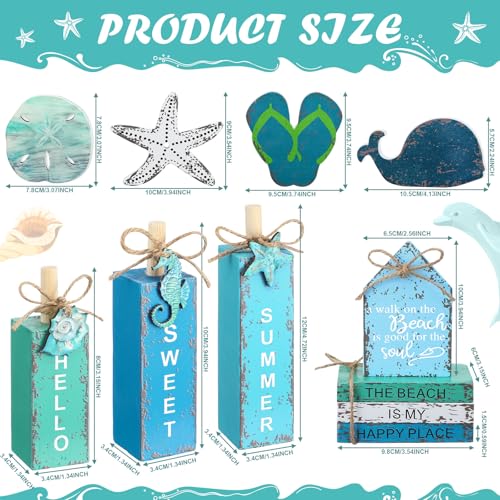 Vercraft 11 Pcs Summer Beach Table Decorations Ocean Tiered Tray Decor Summer Centerpiece Decorative Wood Books Table Top Decor Starfish Wooden Sign for Home Party Supplies (Ocean) - style: Ocean