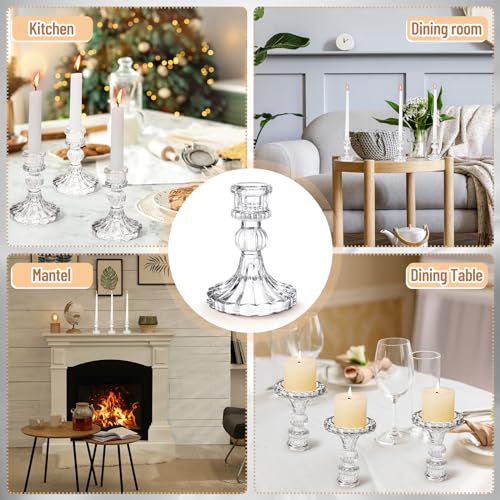 Maxcheck Set of 6 Candlestick Holders Taper Glass Candle Holder Decorative Candle Stand for Wedding Party Table Centerpiece Anniversary Festival Home Decor(Clear) - color: Clear