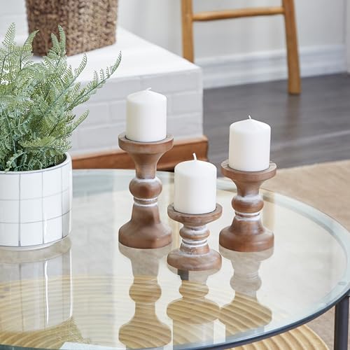 Deco 79 Wood Decorative Candle Holder Beaded Pillar Candle Stand, Set of 3 Candlestick Holder 4", 6", 8"H, Brown - color: Brown