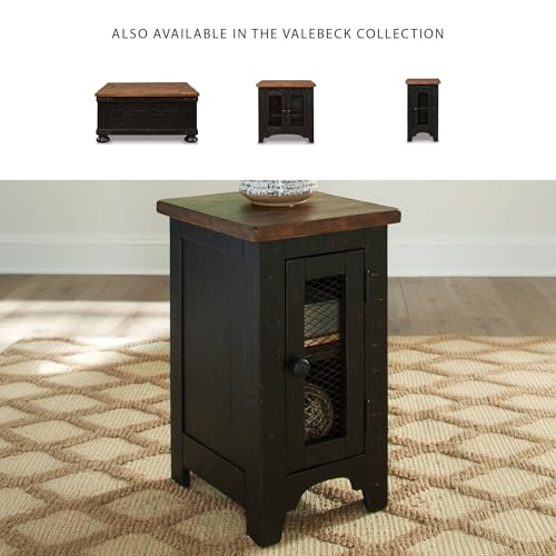 Signature Design by Ashley Valebeck Rustic Farmhouse Chair Side End Table with Cabinet Door, Distressed Black - color: Black