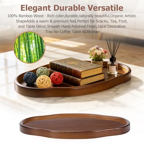 Wood Serving Tray, Wooden Tray, 14.57 Inch Irregular Decorative Serving Trays Platters for Home,Party,Coffee Table,Dining Table & Countertop - size: 14.6" x 10.2" x 0.9"