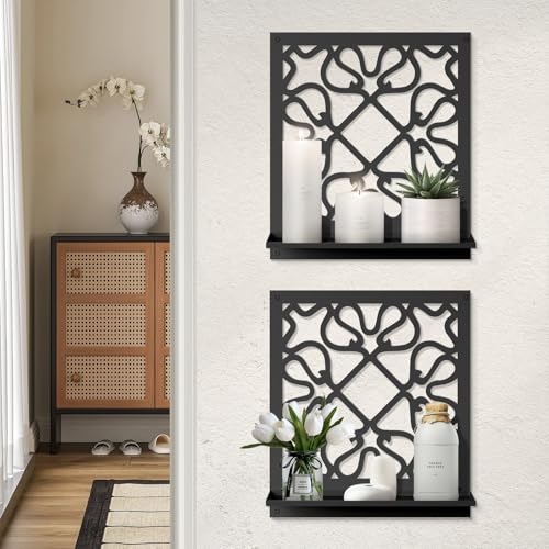 Candle Wall Sconce, Retro Wall Decor, Black Minimalism Wall Art for Living Room Bedroom Bathroom (2 Pack 11.8 x 13 in) - color: Black- Totem