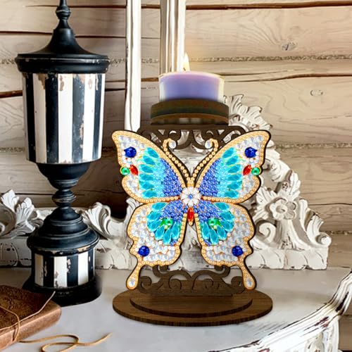 BAYUNOE 2Pcs DIY Candlestick Holders Wooden Desktop Diamond Art Painting Candle Holder Double-Sided Diamond Vintage Modern Decorative for Table Mantel Wedding Dinning Party-03 - color: 2pcs-03