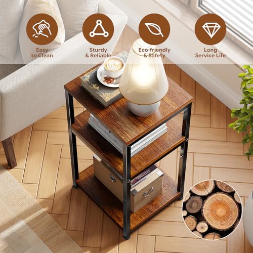 Ekisemio 3-Tier Side Table, End Table Nightstand for for Living Room & Small Spaces, Rustic Brown