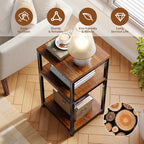 Ekisemio 3-Tier Side Table, End Table Nightstand for for Living Room & Small Spaces, Rustic Brown