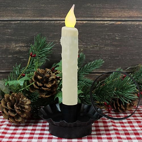 CVHOMEDECO. Real Wax Hand Dipped Battery Operated LED Timer Taper Candles Country Primitive Flameless Lights Décor, 6-3/4 Inch, Ivory, 2 PCS in a Package - color: Ivory 2 Pcs