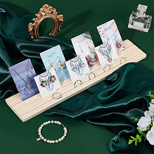 PH PandaHall Portable Wooden Earring Display Holder, 3-slot Ring Jewelry Display Stand Craft Showing Organizer Tray Wood Business Card Holder for Tabletop Shows Jewelry Displaying, 15x3, Wheat - color: Wheat