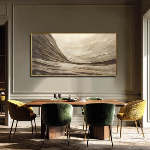 WINKAILIN Modern Abstract Wall Art with Frame Brown and Grey Painting Wave Poster Line Canvas for Living Room Bedroom Textured Home Decor 24x48 Inch - color: Brown and Gold, size: 48"L x 24"W