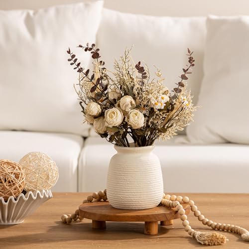 Ceramic Flower Vase, 6“ Small Rustic Farmhouse Vases Home Decor, Short Pottery Decorative Pampas Vase for Table Living Room Entryway Mantel Bookshelf Bedroom Bathroom Kitchen-White - color: 6“ H -White