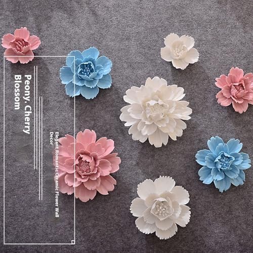 CEUYGT Ceramic Flower Wall Decor 3D Wall Hanging Home Decor Living Room Blue Peony 2.8" - color: Blue, size: 2.8 inches
