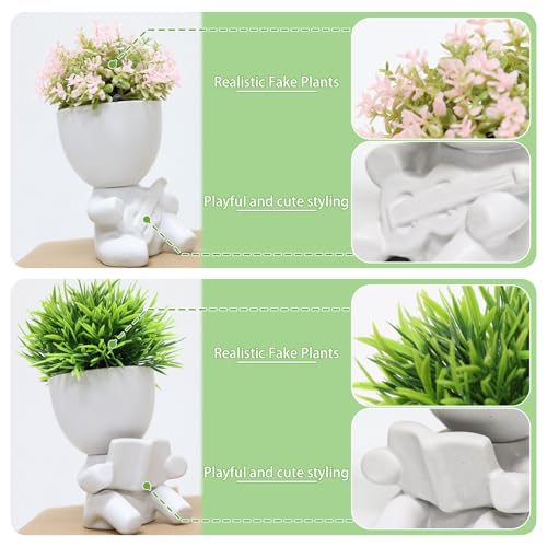 Zerzsy Fake Succulent, Mini Succulents Plants Desk Plant for Office Decor for Women, Cute Fake Plants Bathroom Decor - Set of 2 - color: Whtie