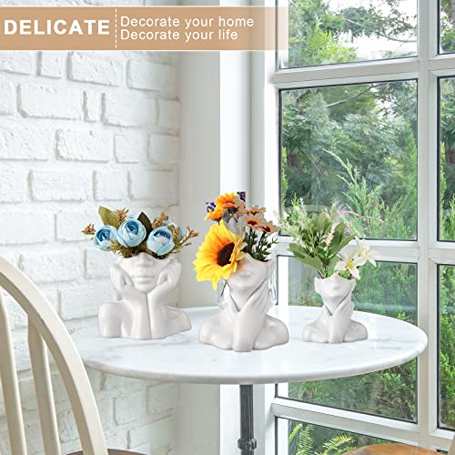 Sieral 3 Pcs Ceramic Face Vase Female Form Flower Modern Body Vase for Decor with Head Half Body Bust Centerpiece for Table Shelf Home Bedroom Room Office(Small,White) - color: White, size: Small