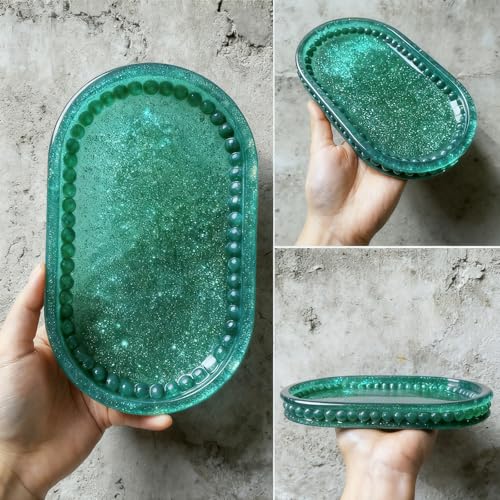 Wehous Oval Beaded Tray Silicone Molds for Resin Concrete, Tray Container Epoxy Resin Casting Molds, Candle Holder Jewelry Trinket Plate Unique Storage Mold for DIY Art Craft Home Ornament - color: Oval