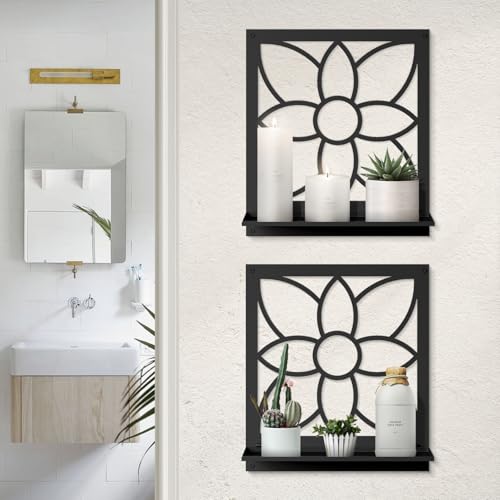 Flower Candle Wall Sconce, Retro Bathroom Wall Decor, Black Minimalism Wall Art for Living Room Bedroom Bathroom (2 Pack 11.8 x 13 in) - color: Black- Flower