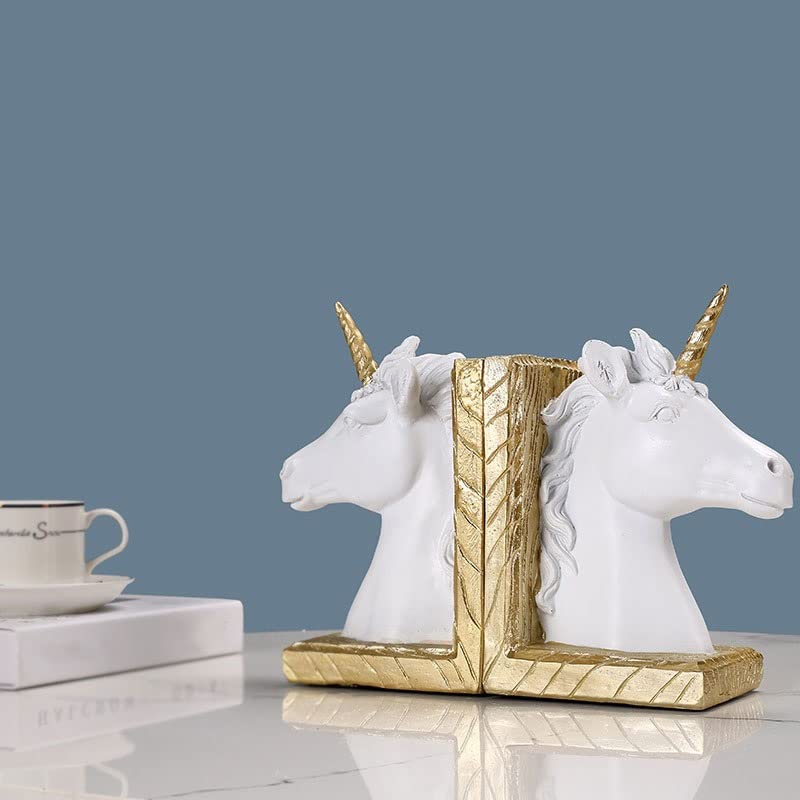 Bookends Decorative Bookends Creative Horse Head Shape Ornaments Handmade Light Luxury Bookends Office, Study Books Rely on Handicrafts Bookends & Book Racks (Color : White) - color: White