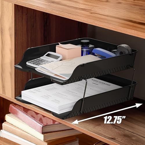 Simple Houseware 2-Tier Stackable Letter Tray Organizer – Desktop File Holder for A4/Letter Size Paper, Document Sorter, Office Desk Paper Organizer, Black - color: Black, size: 2-Tier
