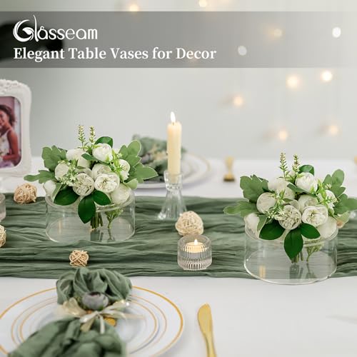 Glasseam Acrylic Flower Vase for Centerpieces: Set of 2 Wedding Party Dining Room Table Decorations, Cylinder Round Clear Vases with 13 Holes (5.9in)