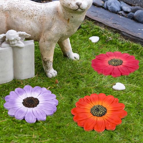 Cinnvoice 3 Pack Garden Stepping Stone Outdoor, Decorative Dimensional Resin Stepping Stones for Patio Pathway Landscaping Walkway Sculpture Yard Backyard Lawn(Daisy,10 Inches) - size: 10 Inches, style: Daisy