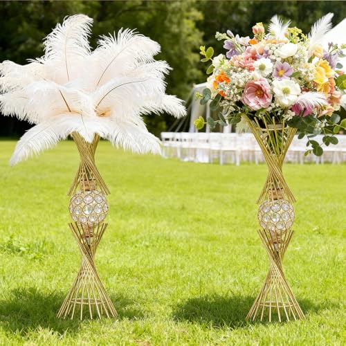 VIJIV Gold Vase for Wedding Centerpieces Table, 21" Tall Luxury Hourglass Metal Trumpet Vase for Flower Arrangement & Ostrich Feathers Holder, Perfect for Wedding Galas, Anniversary & Formal Events - size: Tall-20.5IN