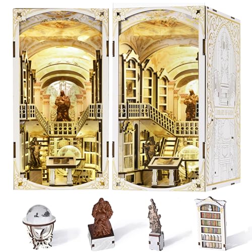 MiniCity Book Nook Kit, DIY Miniature Dollhouse Booknook Kit, 3D Wooden Puzzle Bookend Bookshelf Insert Decor with LED Light for Teens and Adults (Library of Gods) - style: Library of Gods