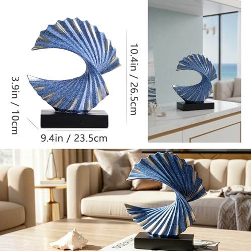 Blue Gold Wave Sculpture, Modern Ocean Wave Home Accents, Resin Art Statue for Shelf, Coffee Table, TV Stand Adornos Modernos - color: Blue
