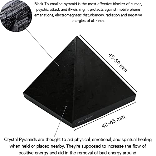 Amazing Gemstone Black Tourmaline Pyramid Crystal Healing Stones - 2" Great Pyramid Figurine of Natural Stone Pyramid for Meditation, Reiki, Chakra Balancing and Crystal Pyramids Grid - color: Black Tourmaline