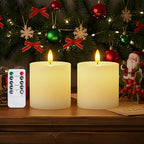 Homemory White Flameless Candles Battery Operated with Remote Timer, 3x3 Real Wax LED Pillar Candle for Home Fireplace Bedroom Living Room Party, Set of 2 - color: D3"xH3"3"-White