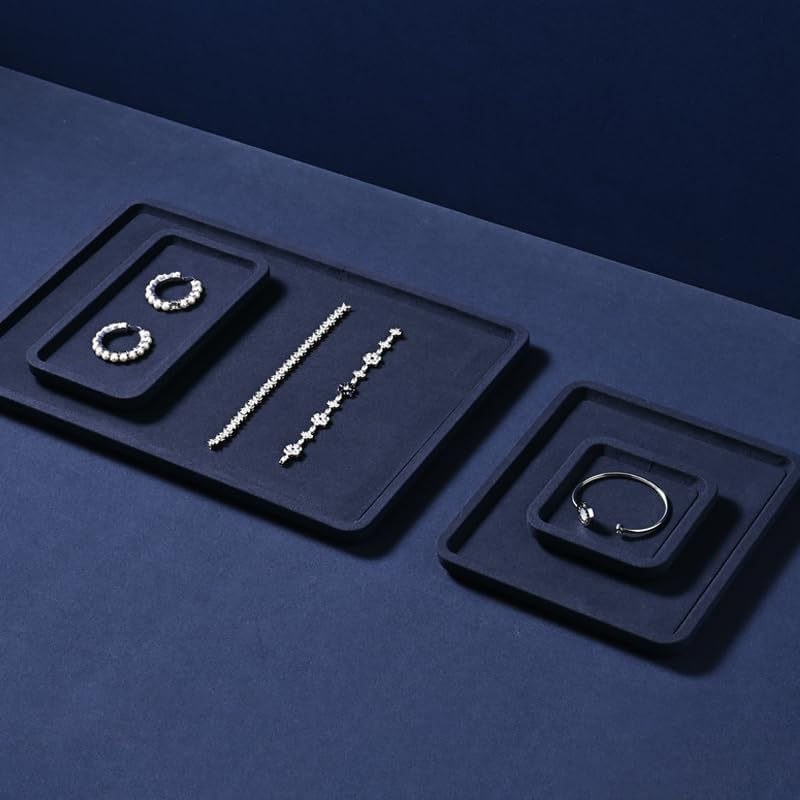 Microfiber Jewelry Trays Stackable Ring Earring Bracelet Necklace Bangle Watch Display Tray Drawer Organizer 3.93 * 3.93 * 0.59inch (Blue - color: Blue, size: 10*10cm Tray