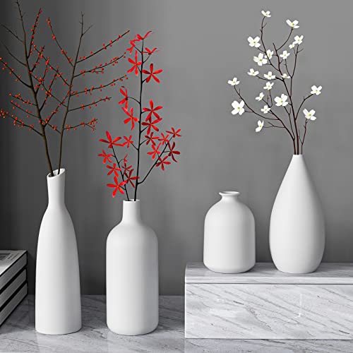 White Ceramic Vase Set of 4,Modern Farmhouse Decorative Vases for Entryway Mantel Centerpiece Bookshelf Console Table - color: White*4