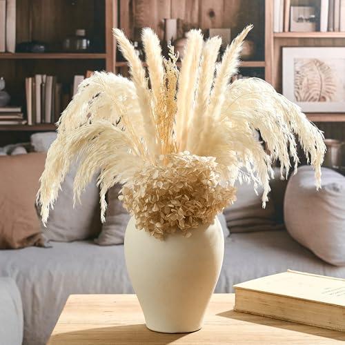 SIDUCAL Ceramic Vintage Flower Vase | 9 Inch Large Pottery Rustic Farmhouse Boho Vase for Home Decor, Table, Living Room, Bathroom, Coffee Desk, Shelf, Mantel Decoration, Wedding, White - color: 1009-white