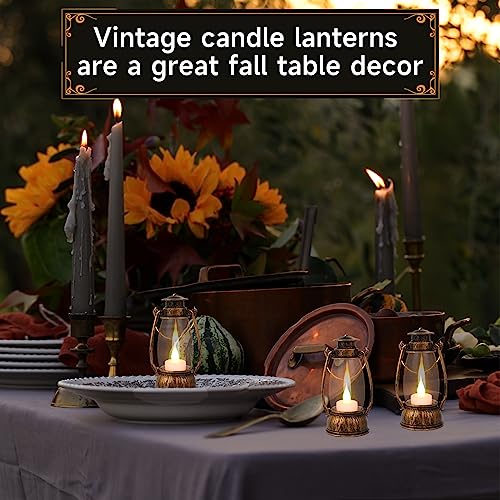 12Pcs Mini Lantern Decorative with Flickering LED Candle, 6Inch Small Western Lantern for Table Centerpiece, Vintage Hanging Candle Holders for Western Halloween Camping Party Decor (Brown) - color: Brown-12pcs