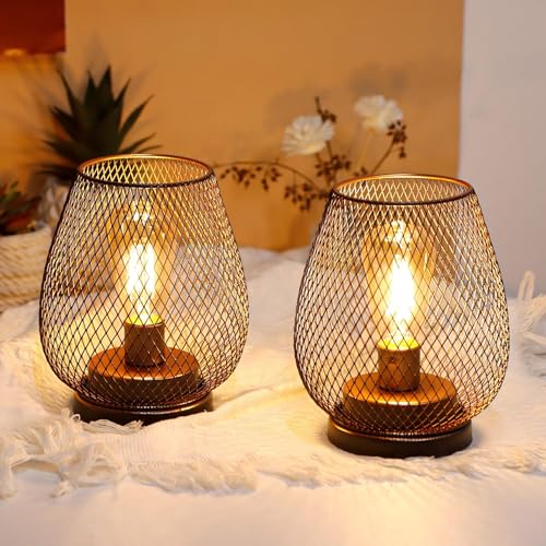 JHY DESIGN Set of 4 Metal Cage LED Lantern Battery Powered Cordless Accent Light with LED Great for Weddings Parties Patio Events for Indoors Outdoors - style: Set of 4 Modern