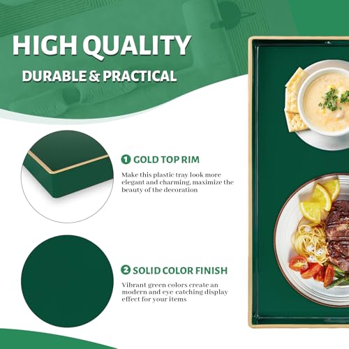 MAONAME Dark Green Decorative Tray, Serving Tray with Handles, Plastic Trays for Coffee Table, Rectangular Trays for Living Room, Bedroom, 15.8" X 10.2" X 1.4" - color: Dark Green, size: 15.8" x 10.2" x 1.4"