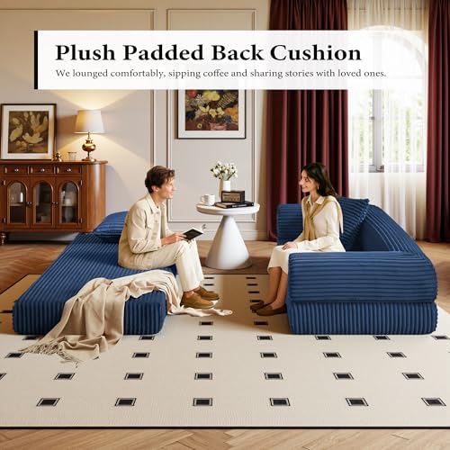 Boneless Couch Versatile Couches for Living Room No-Install Sofa Bed Corduroy Futon Soft Cloud Couch with Pillows for Bedroom Game Movie (Dark Blue, 76") - color: Dark Blue