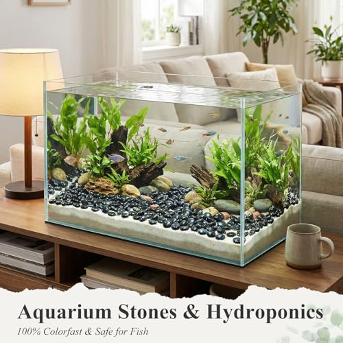 DomeStar 2LB Black Flat Glass Marbles, Decorative Marbles for Vases Aquarium Pebbles Fish Tank Rocks Vase Fillers DIY Crafts Table Scatter Decor - color: Black